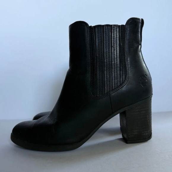 Timberland Atlantic Heights Black Leather Chelsea Boots Block Heel Size 8 - Picture 1 of 12